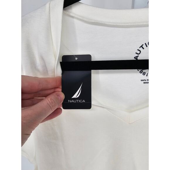 Vintage Nautica Womens Sz XL Short Sleeve T Shirt White Deep V Neck NEW - Picture 2 of 4